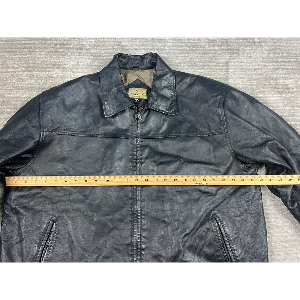 Cougar Leather Jacket Mens XL Black Bomber Genuine Leather Quilted Zip Up Solid - Picture 2 of 14